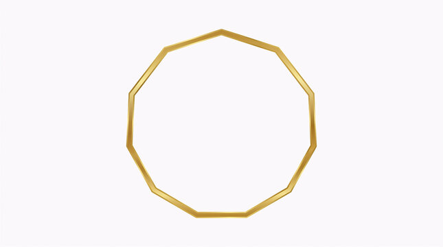 Elegant gold outlined decagon frame isolated on white background, suitable for logos, branding, labels, and decorative design