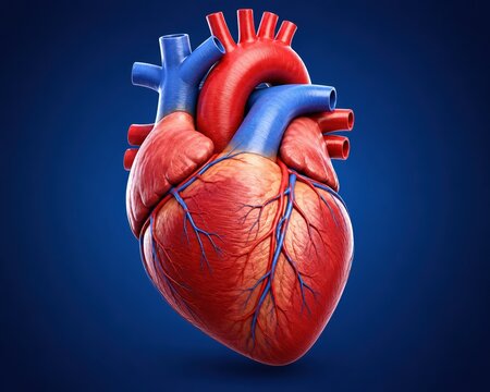 Anatomical human heart model isolated on a clean white background