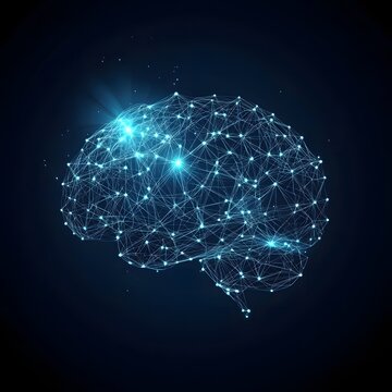 Futuristic AI neural network brain visualization with glowing connections, digital intelligence, machine learning, deep learning, neural data, innovation technology concept