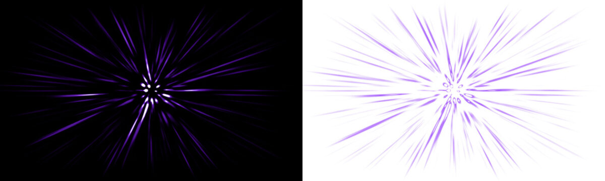 Dark purple speed lines background for manga comic action, radial zoom effect, glowing energy rays, and speed burst