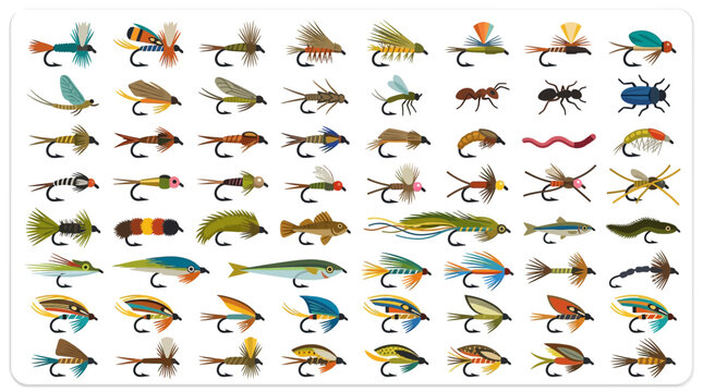 Collection of Fishing Lures on Transparent Background