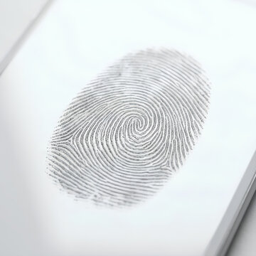 Closeup of a Detailed Fingerprint on White Surface.