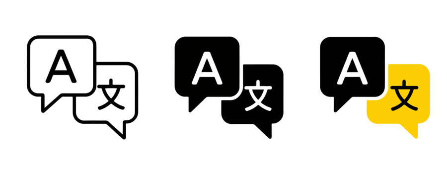 Translation icon. Speech bubble with letters A and Asian character vector illustration. Multilingual communication and localization settings symbol. Global language switch sign. Translation pictogram.