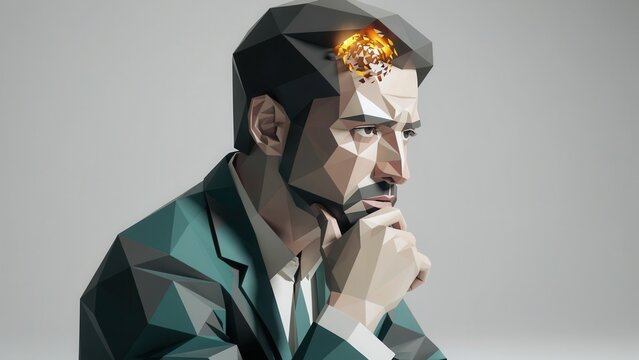 Low poly man with exploding head representing mental health crisis