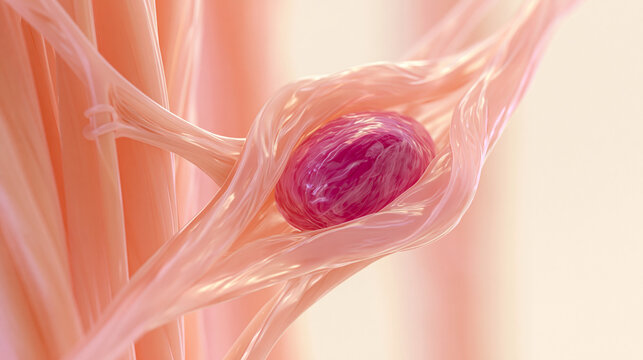 Cell nucleus with chromosomes inside surrounded by cytoplasmic filaments.