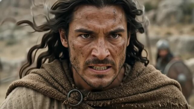 Intense Medieval Warrior Fighting In A Cinematic Battle Scene