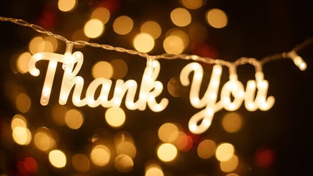 Illuminated Thank You text with soft golden light bokeh background for celebratory greeting and heartfelt gratitude