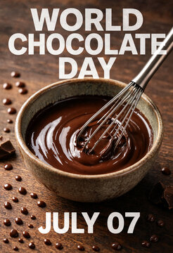 Delicious melted chocolate in a bowl with whisk for world chocolate day celebration event