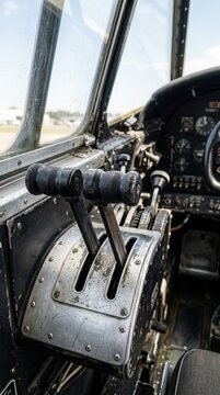 Vintage aircraft cockpit throttle quadrant