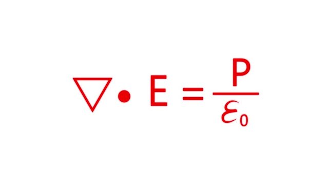 Red Gauss's Law Formula for Electric Flux Density, Electromagnetism Physics Equation, Educational Science Motion Graphics on white Background.