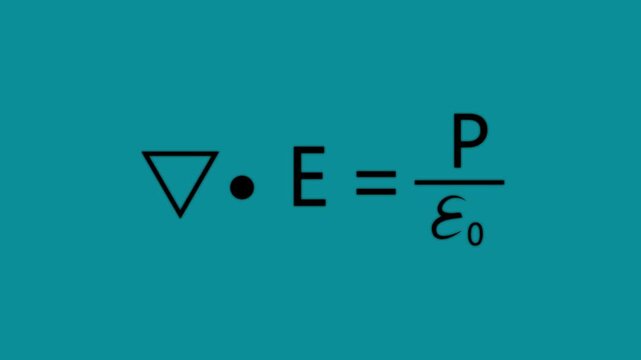 Black Gauss's Law Formula for Electric Flux Density, Electromagnetism Physics Equation, Educational Science Motion Graphics on cyan Background.