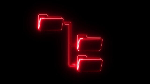 Animated Neon Folder Structure Hierarchy with File Directory Tree, Digital Document Organization, Cloud Storage Management Motion Graphics Loop..