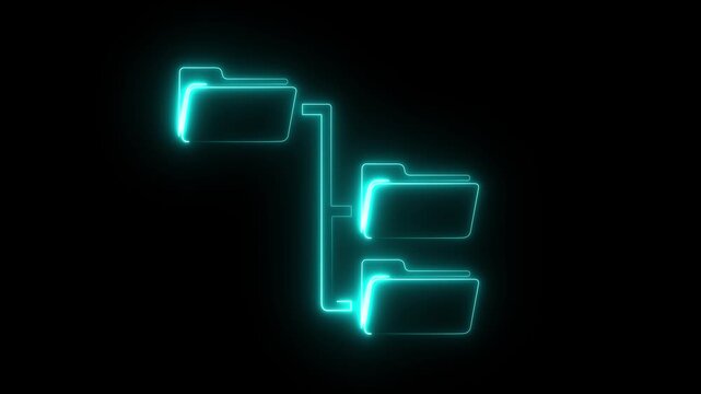 Animated Neon Folder Structure Hierarchy with File Directory Tree, Digital Document Organization, Cloud Storage Management Motion Graphics Loop..