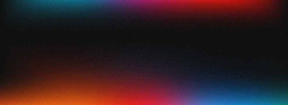 Abstract grainy noise texture cover header poster banner wallpaper backdrop design with dark blurred colorful gradient light effects