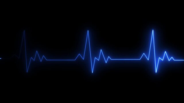 Heartbeat monitor EKG line monitor showing heart pulse. Neon sign heartbeat signal animation, Glowing color neon heartbeat icon. Heart bit signal .neon heart beat icon ,4k video,black background.