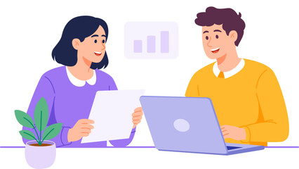 Fototapeta premium Flat Vector Illustration of Colleagues Having Casual Business Meeting