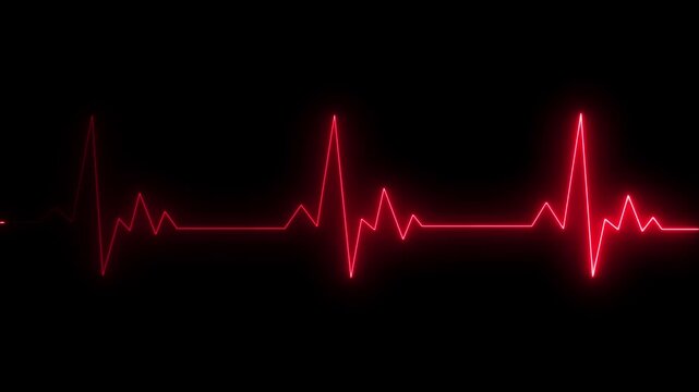 Heartbeat monitor EKG line monitor showing heart pulse. Neon sign heartbeat signal animation, Glowing color neon heartbeat icon. Heart bit signal .neon heart beat icon ,4k video,black background.