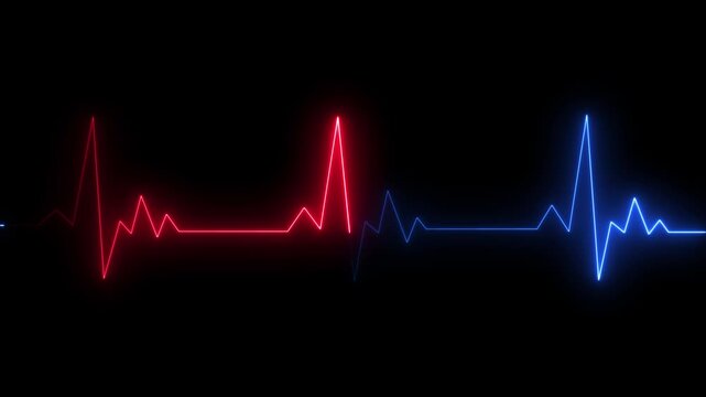 Heartbeat monitor EKG line monitor showing heart pulse. Neon sign heartbeat signal animation, Glowing color neon heartbeat icon. Heart bit signal .neon heart beat icon ,4k video,black background.