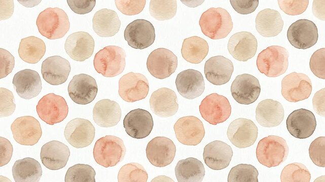 Seamless watercolor polka dot pattern scrolling on a white paper background
