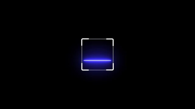 minimalist blue scan icon animation with digital scanning interface and focus frame on white background, biometric authentication and technology concept  