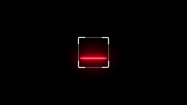 abstract scanner icon animation with neon biometric fingerprint scanning effect on black background, futuristic security technology motion graphic.