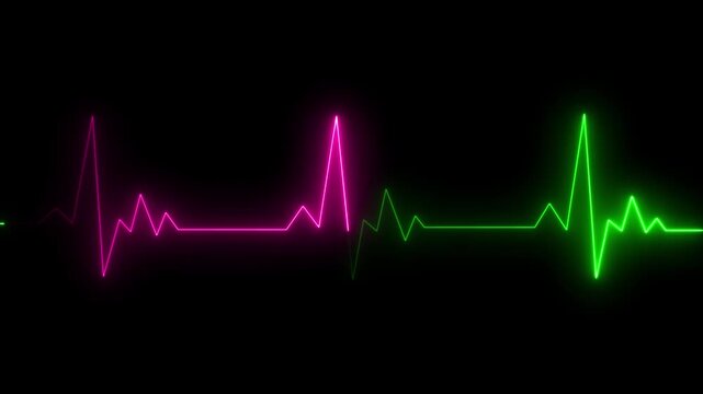 Heartbeat monitor EKG line monitor showing heart pulse. Neon sign heartbeat signal animation, Glowing color neon heartbeat icon. Heart bit signal .neon heart beat icon ,4k video,black background.