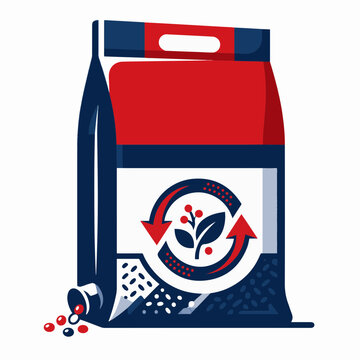 Red fertilizer bag flat vector illustration for organic farming and sustainable agriculture concept isolated on white background