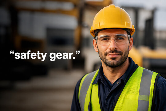 A man wearing a yellow hard hat and safety vest stands in an industrial setting.
