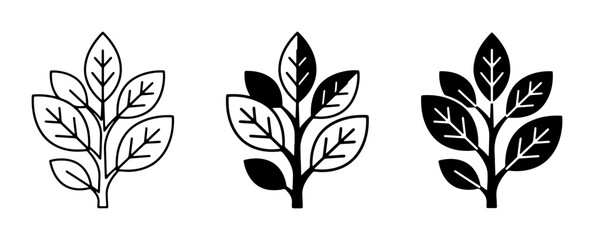 Fototapeta premium Leaf Branch Icons, Botanical Vector Graphics, Nature Elements Set, Organic Design Symbols, Plant Icons