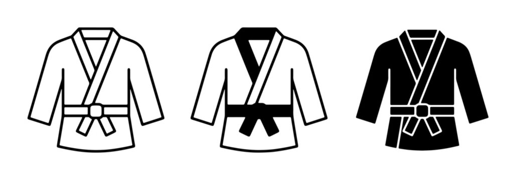 Martial Arts Gi Icons, Karate Uniform Vector Set, Judo Kimono Illustrations for Combat Sports and Training