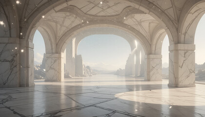 Fototapeta premium Grand Marble Hallway with Arched Architecture and Natural Light