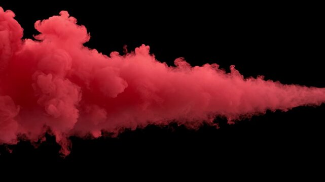 Thick red smoke trail isolated on black background