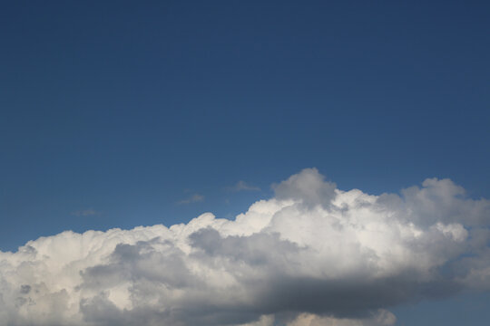 blue sky with white cumulus clouds and copy space