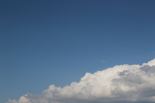 blue sky with white cumulus clouds and copy space