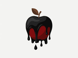 Fototapeta premium Red apple covered in dripping black liquid flat vector illustration for toxic food or environmental pollution concept isolated on white
