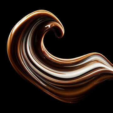 Caramel coffee cream isolated on black background with clipping path, concept of motion and fluid energy dynamics power