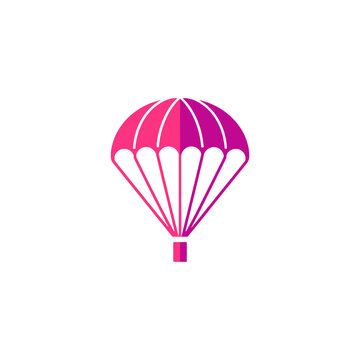 Pink and purple parachute icon symbol for adventure and extreme sports design isolated on transparent background, Vector