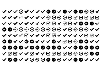 Fototapeta premium Black check mark and tick icon collection vector set for approval confirmation and UI design