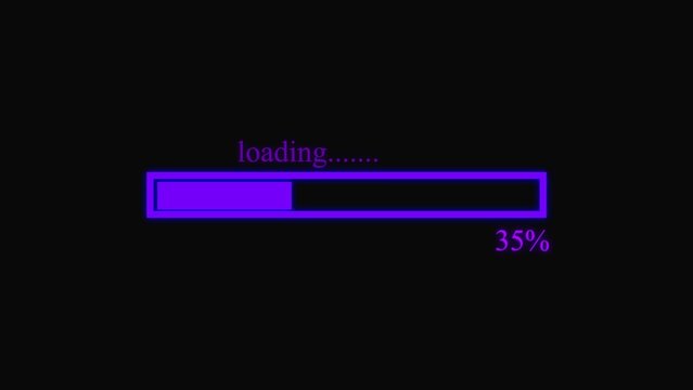 Purple progress bar loading icon with thirty five percent status indicator showing ongoing digital process isolated on a black background for web interface and software application design