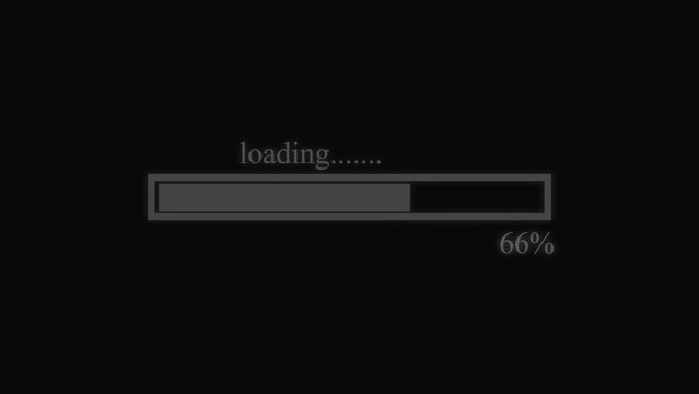 Loading bar progress indicator showing sixty six percent completion status with text on a dark background for software update or website data transfer waiting time design element