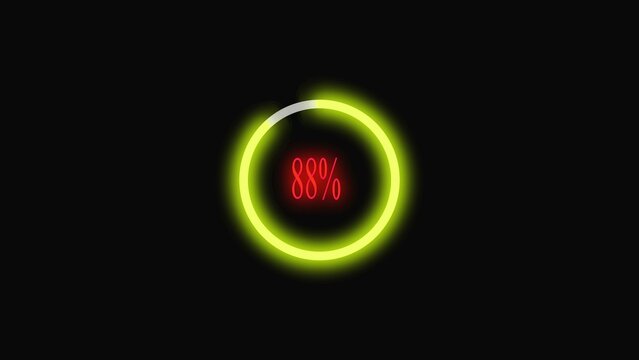 Glowing yellow circle loading progress bar with eighty eight percent text indicator for digital technology interfaces and user experience design elements on a dark background