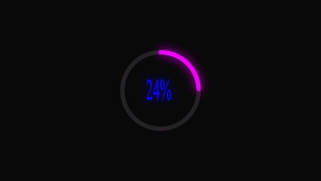Neon pink glowing circle loading bar with twenty four percent progress indicator isolated on dark background