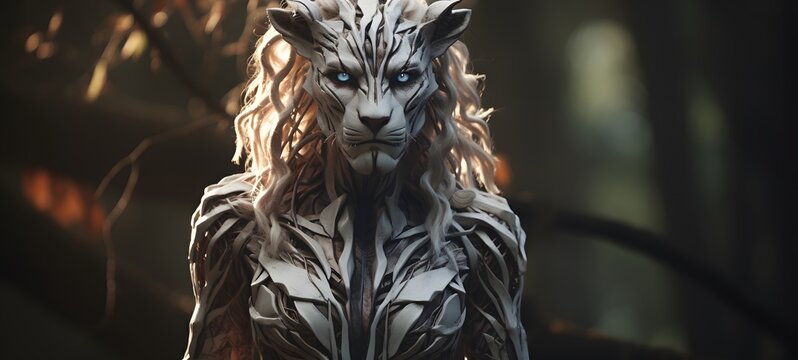 art of liger dryad a black and white high contrast full body. Generative Ai