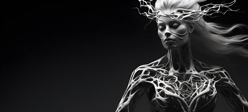 art of liger dryad a black and white high contrast full body. Generative Ai