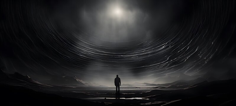art of black hole a black and white high contrast full body. Generative AI