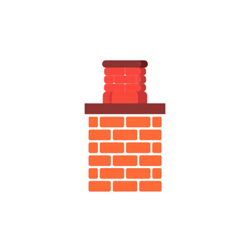 Simple red brick chimney icon for home heating and fireplace design representing traditional construction and cozy warmth in a flat vector style graphic isolated on transparent background, Vector