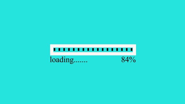 Horizontal progress bar showing loading status at eighty four percent on a bright teal background for web development and digital user interface design projects with simple clean style