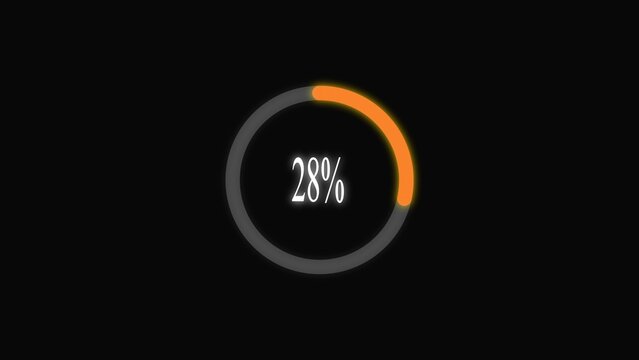 Circular loading bar showing twenty eight percent progress with an orange glowing segment on a dark background for digital interface design and web development user experience elements