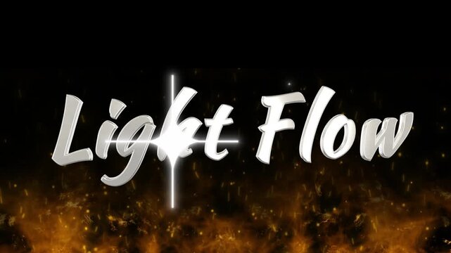 Light Flow text appears in a bold white font centered against a dark background with vibrant golden sparks and glowing embers swirling upward to create a dynamic and energetic visual composition.