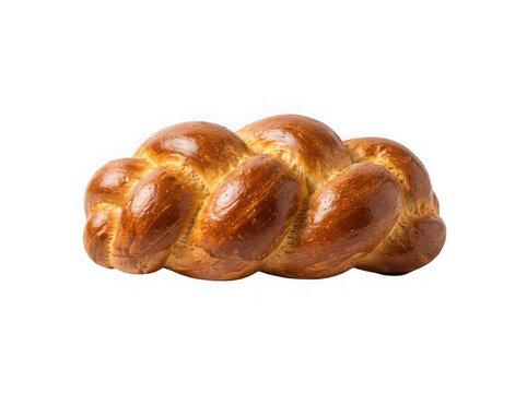 Fresh baked golden brown braided challah bread loaf